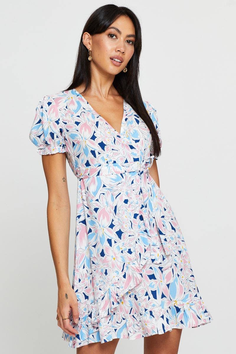 Print Mini Dress Short Sleeve Fit And Flare sold by Ally Fashion