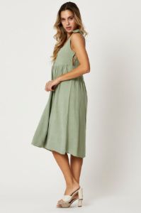 Green Tiered Dress Sleeveless Midi Linen sold by Ally Fashion