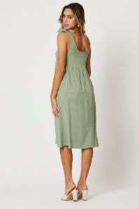 Green Tiered Dress Sleeveless Midi Linen sold by Ally Fashion