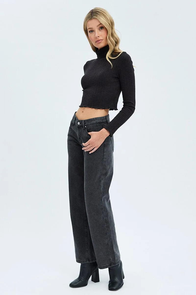Black Straight Denim Jeans Low Rise sold by Ally Fashion product image thumbnail 3