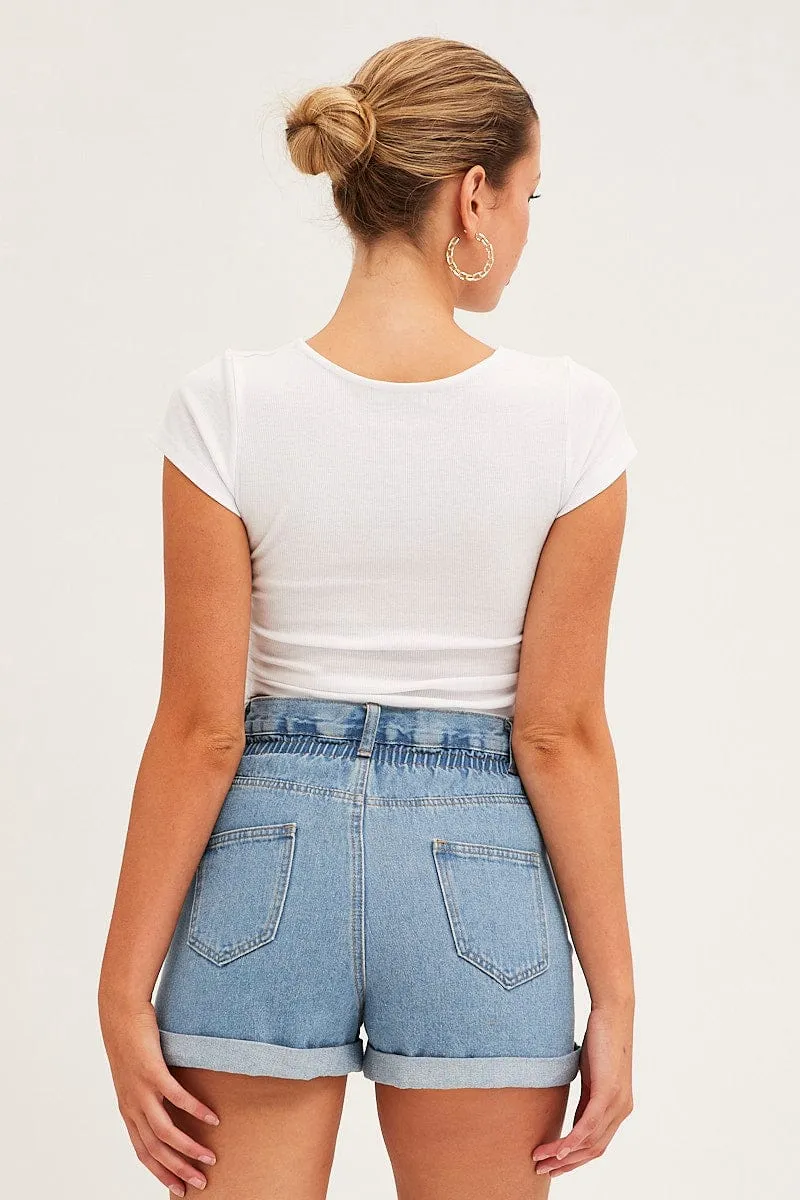 Blue Paperbag Denim Shorts High Rise sold by Ally Fashion product image thumbnail 5