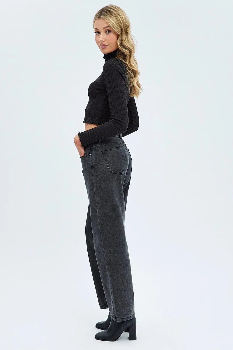 Black Straight Denim Jeans Low Rise sold by Ally Fashion product image thumbnail 4