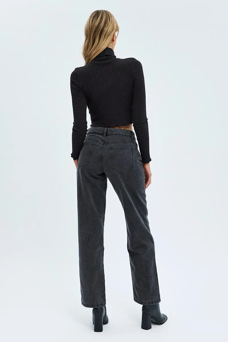 Black Straight Denim Jeans Low Rise sold by Ally Fashion product image thumbnail 5