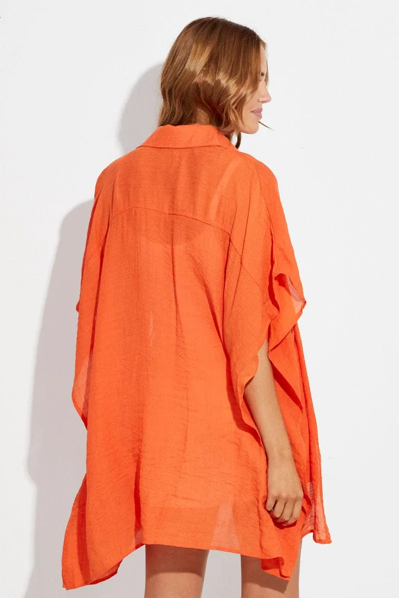 Orange Short Sleeve Shirt Collared Longline sold by Ally Fashion product image thumbnail 5