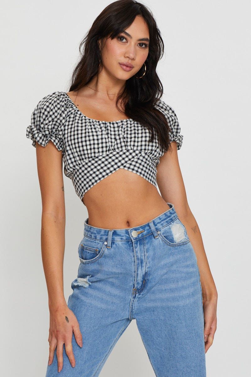 Check Crop Top Short Sleeve sold by Ally Fashion