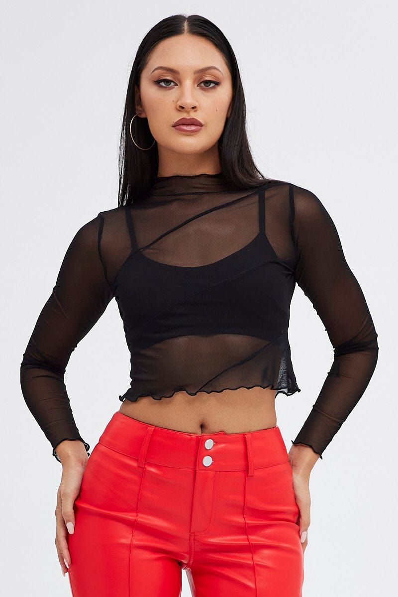 Black Mesh Top Long Sleeves sold by Ally Fashion product image thumbnail 3