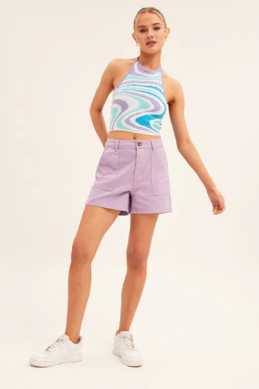 Purple Cargo Short High Waist Cotton Twill sold by Ally Fashion