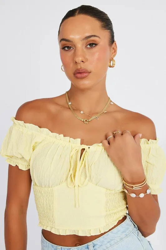 Yellow Ruched Top Short Sleeve sold by Ally Fashion