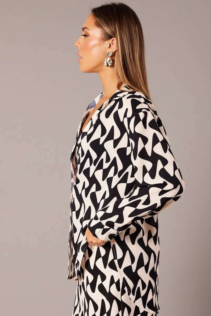 Black Abstract Relaxed Shirt Long Sleeve sold by Ally Fashion product image thumbnail 4