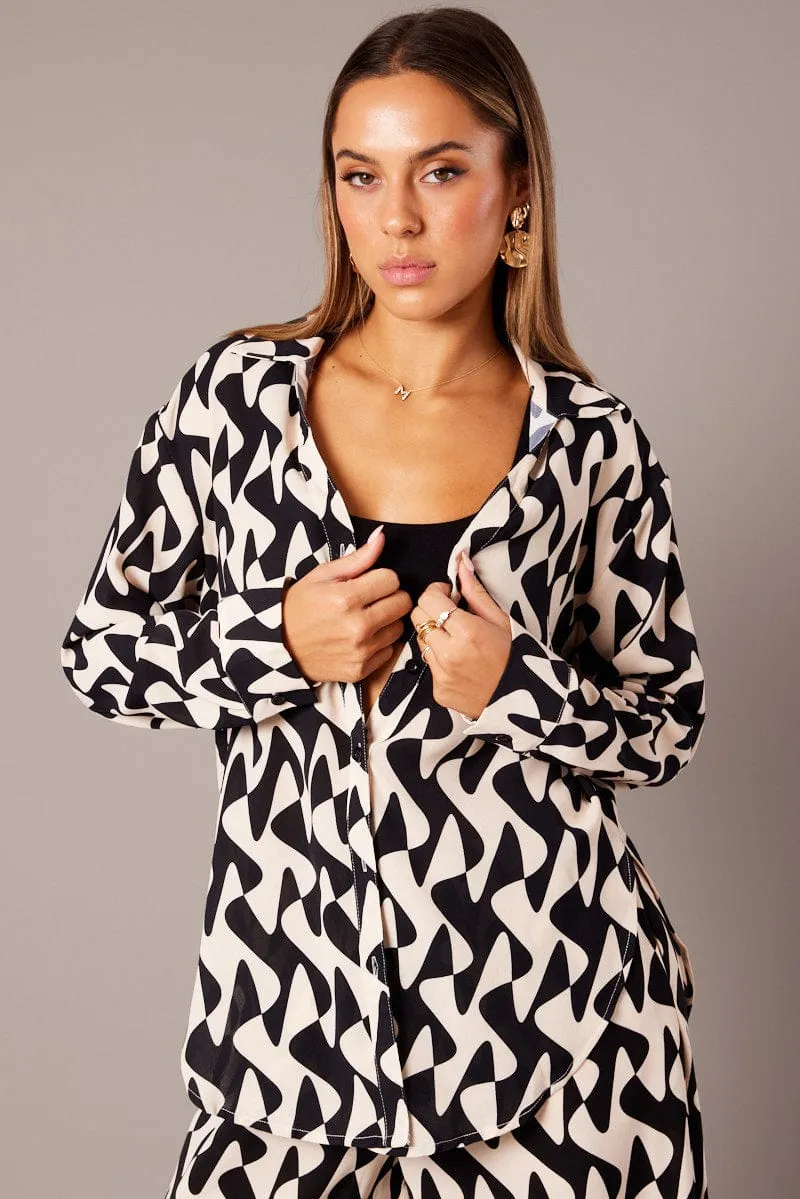 Black Abstract Relaxed Shirt Long Sleeve sold by Ally Fashion