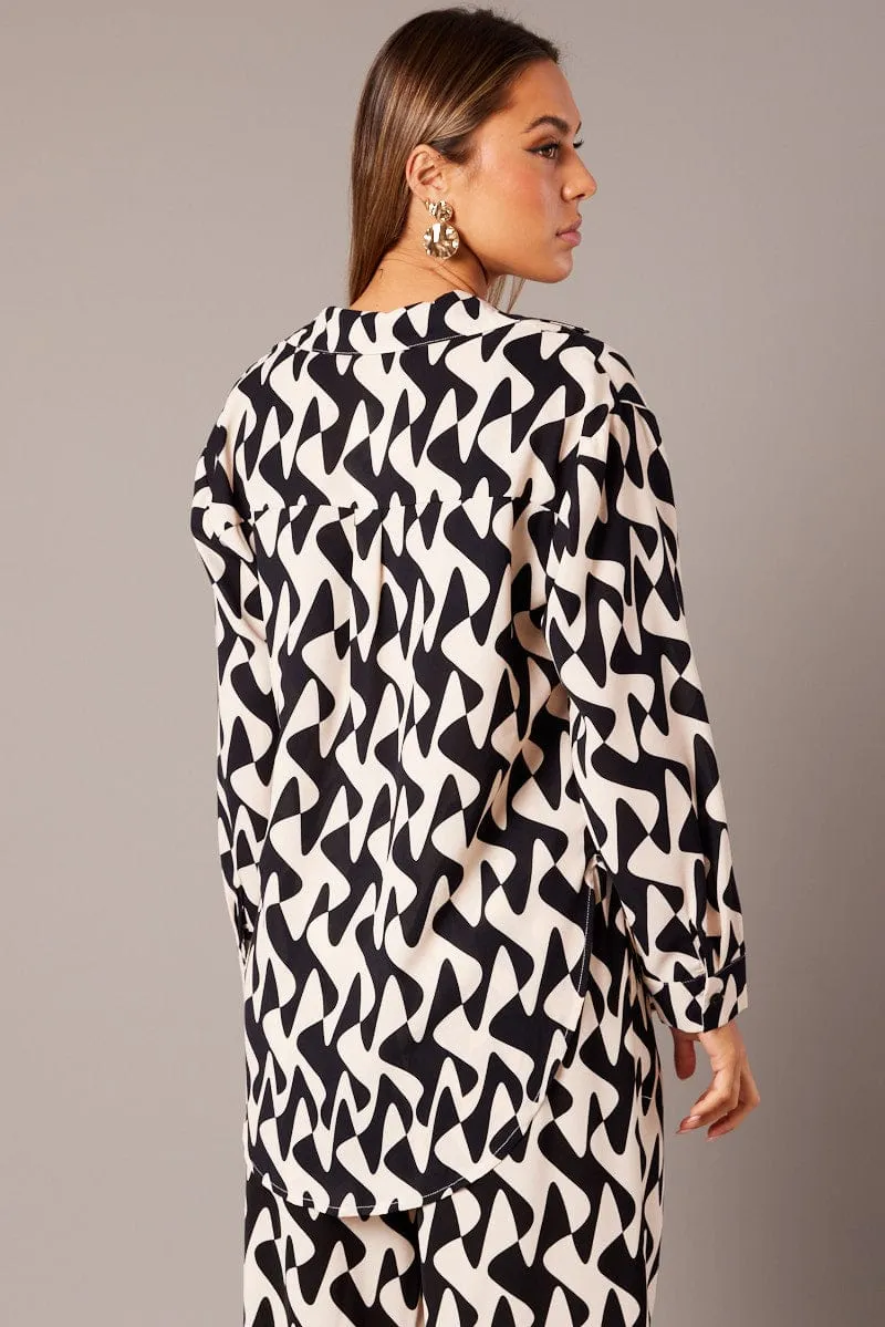 Black Abstract Relaxed Shirt Long Sleeve sold by Ally Fashion product image thumbnail 5