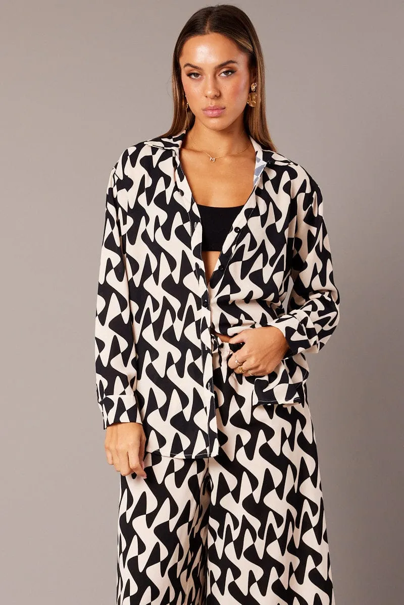 Black Abstract Relaxed Shirt Long Sleeve sold by Ally Fashion product image thumbnail 2