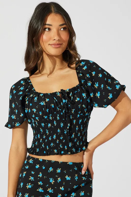 Blue Floral Crop Top Short Sleeve Floral sold by Ally Fashion