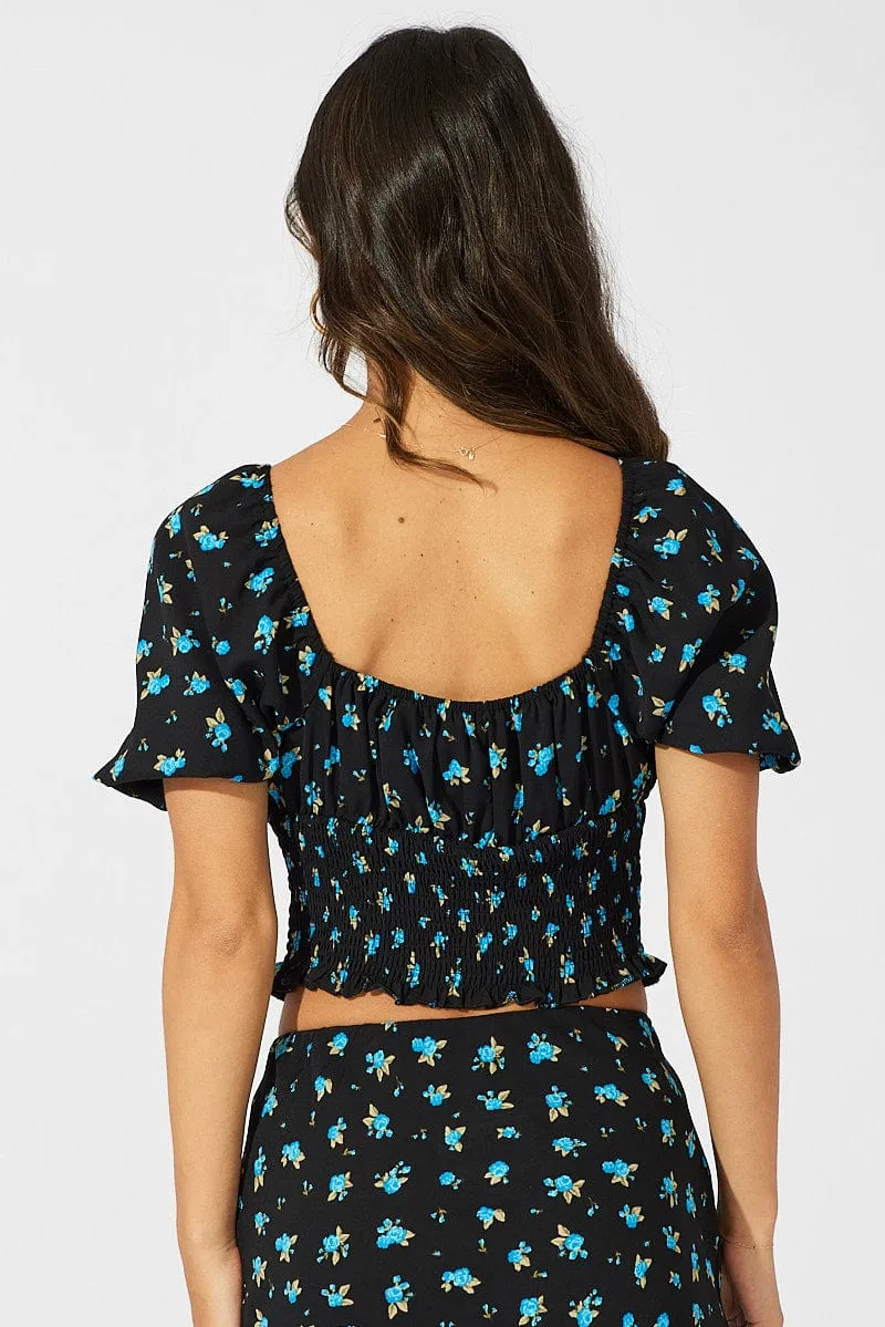 Blue Floral Crop Top Short Sleeve Floral sold by Ally Fashion product image thumbnail 5