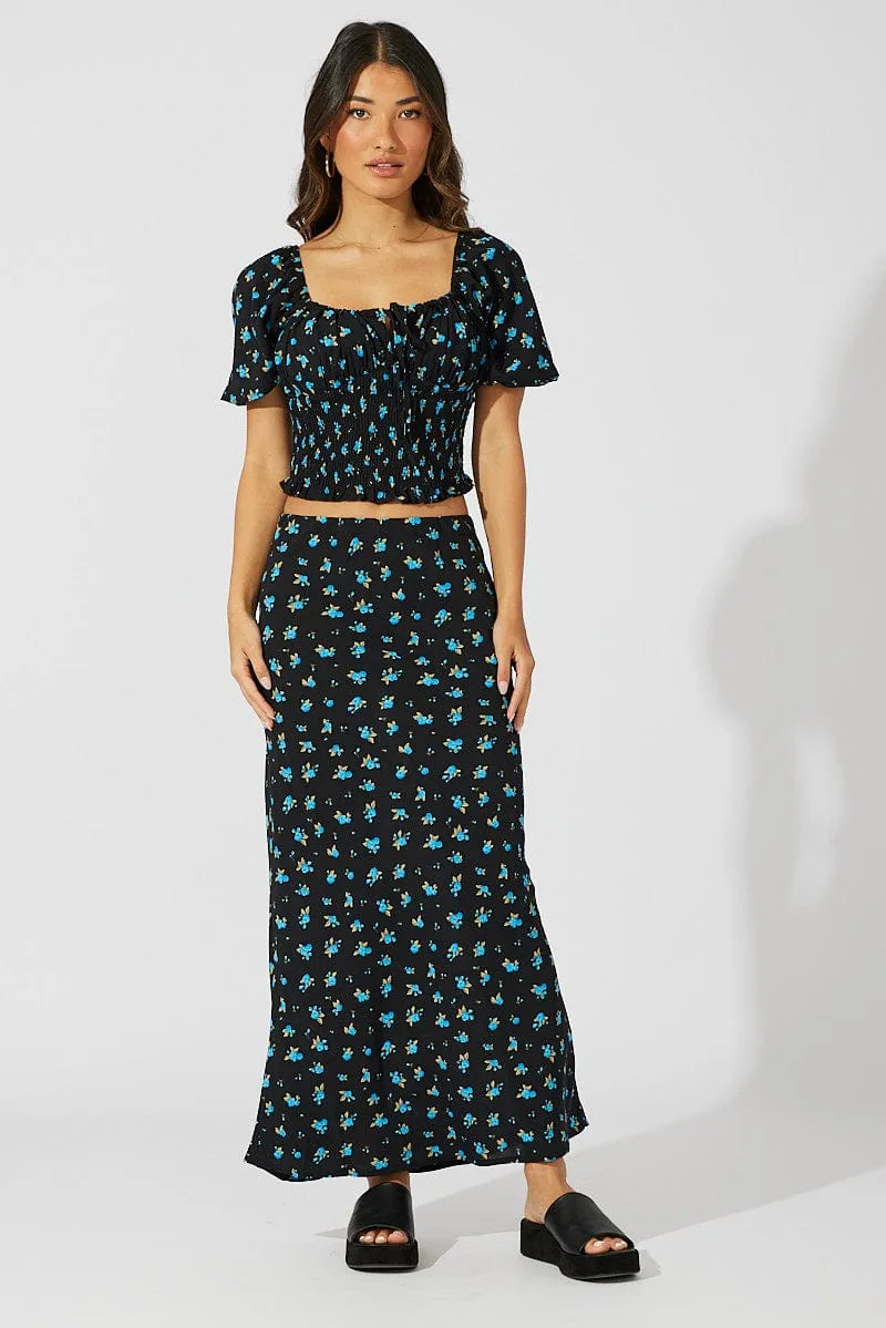 Blue Floral Crop Top Short Sleeve Floral sold by Ally Fashion product image thumbnail 2