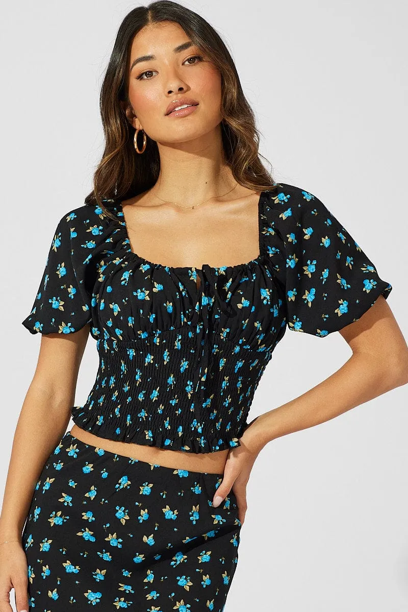 Blue Floral Crop Top Short Sleeve Floral sold by Ally Fashion product image thumbnail 3