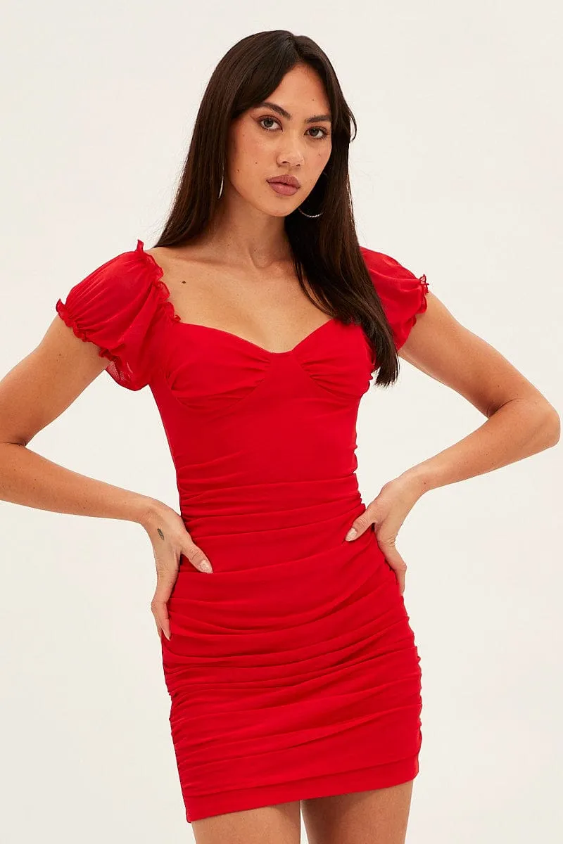 Red Mesh Bodycon Mini Dress sold by Ally Fashion product image thumbnail 3