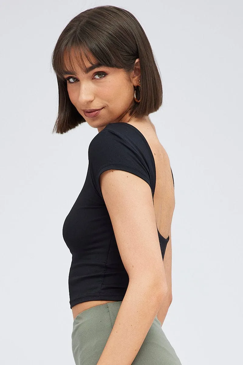 Black Supersoft Top Short Sleeve Backless sold by Ally Fashion product image thumbnail 5