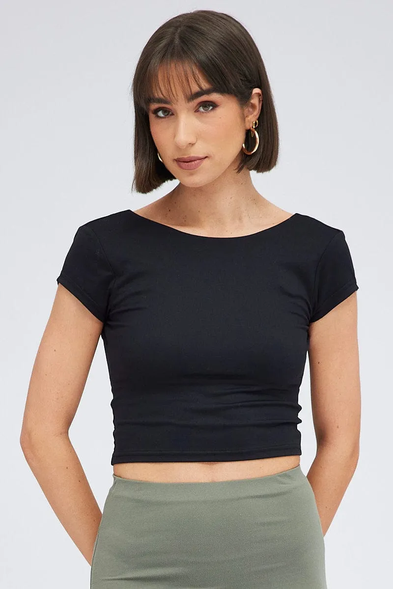 Black Supersoft Top Short Sleeve Backless sold by Ally Fashion product image thumbnail 4
