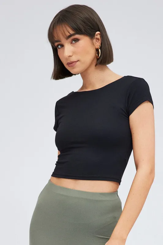 Black Supersoft Top Short Sleeve Backless sold by Ally Fashion