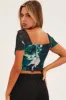 Green Floral Butterfly Top Short Sleeve Crop Mesh Bolero sold by Ally Fashion