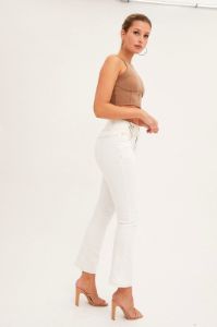 White Low Waist Belted Flared Jeans sold by Ally Fashion