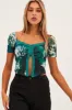 Green Floral Butterfly Top Short Sleeve Crop Mesh Bolero sold by Ally Fashion