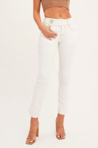 White Low Waist Belted Flared Jeans sold by Ally Fashion