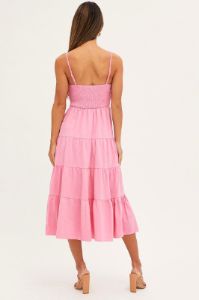 Pink Midi Dress Sleeveless Square Neck sold by Ally Fashion