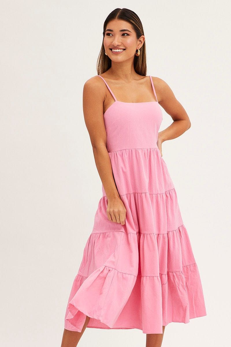 Pink Midi Dress Sleeveless Square Neck sold by Ally Fashion product image thumbnail 2
