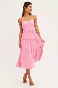 Pink Midi Dress Sleeveless Square Neck sold by Ally Fashion
