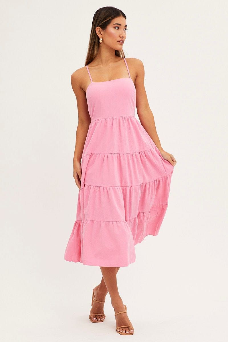 Pink Midi Dress Sleeveless Square Neck sold by Ally Fashion product image thumbnail 3