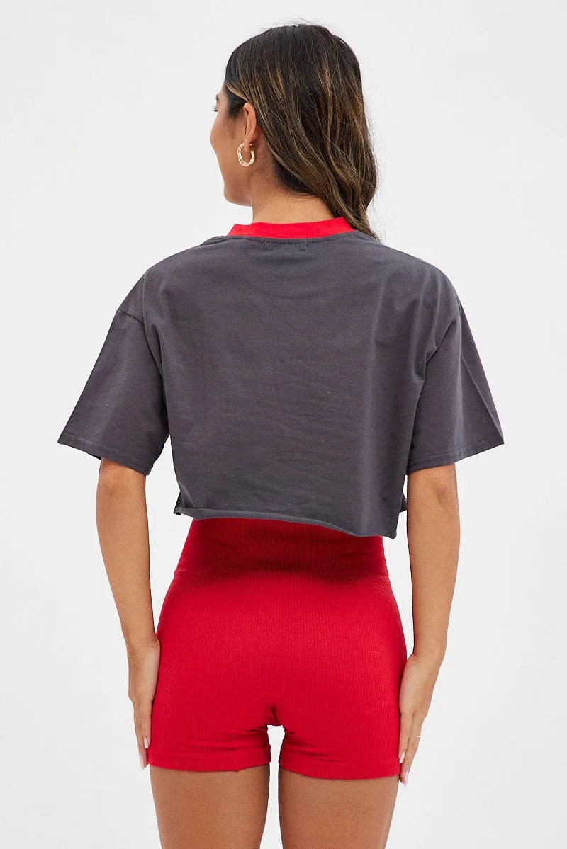 Grey Crop T Shirt Short Sleeve Crew Neck Chicago Cotton sold by Ally Fashion product image thumbnail 5