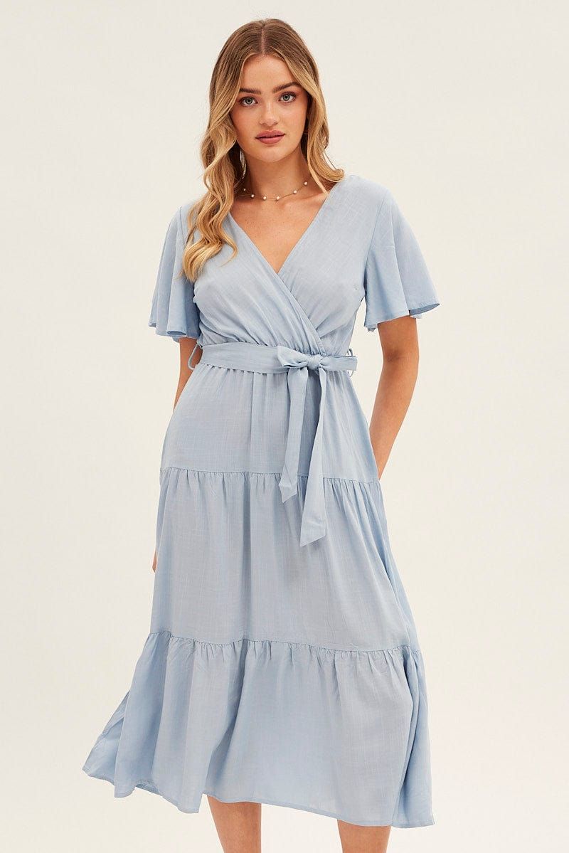 Blue Tie Waist Tiered Midi Dress sold by Ally Fashion product image thumbnail 2