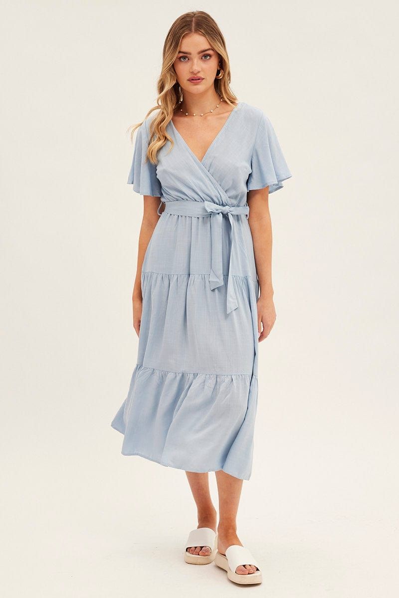 Blue Tie Waist Tiered Midi Dress sold by Ally Fashion product image thumbnail 3