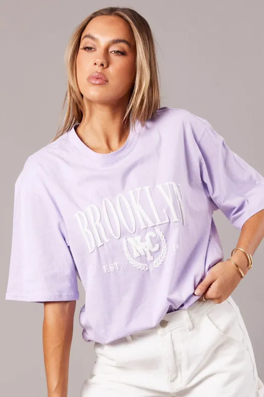 Purple Graphic Tee Short Sleeve sold by Ally Fashion