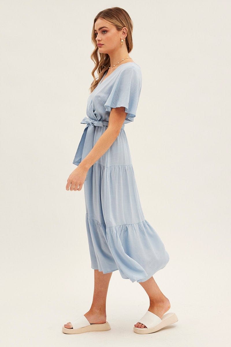 Blue Tie Waist Tiered Midi Dress sold by Ally Fashion product image thumbnail 4