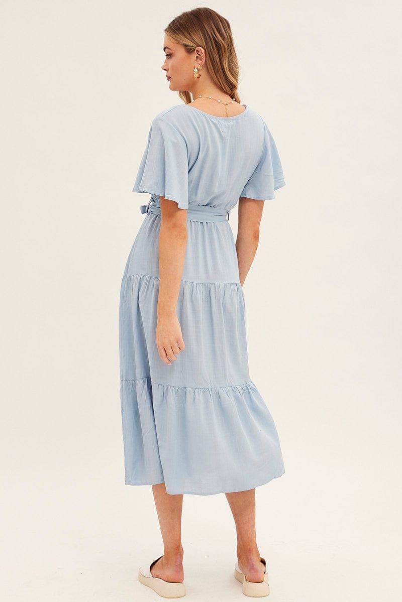 Blue Tie Waist Tiered Midi Dress sold by Ally Fashion product image thumbnail 5