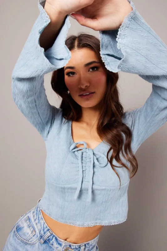 Blue Textured Top Long Sleeve sold by Ally Fashion