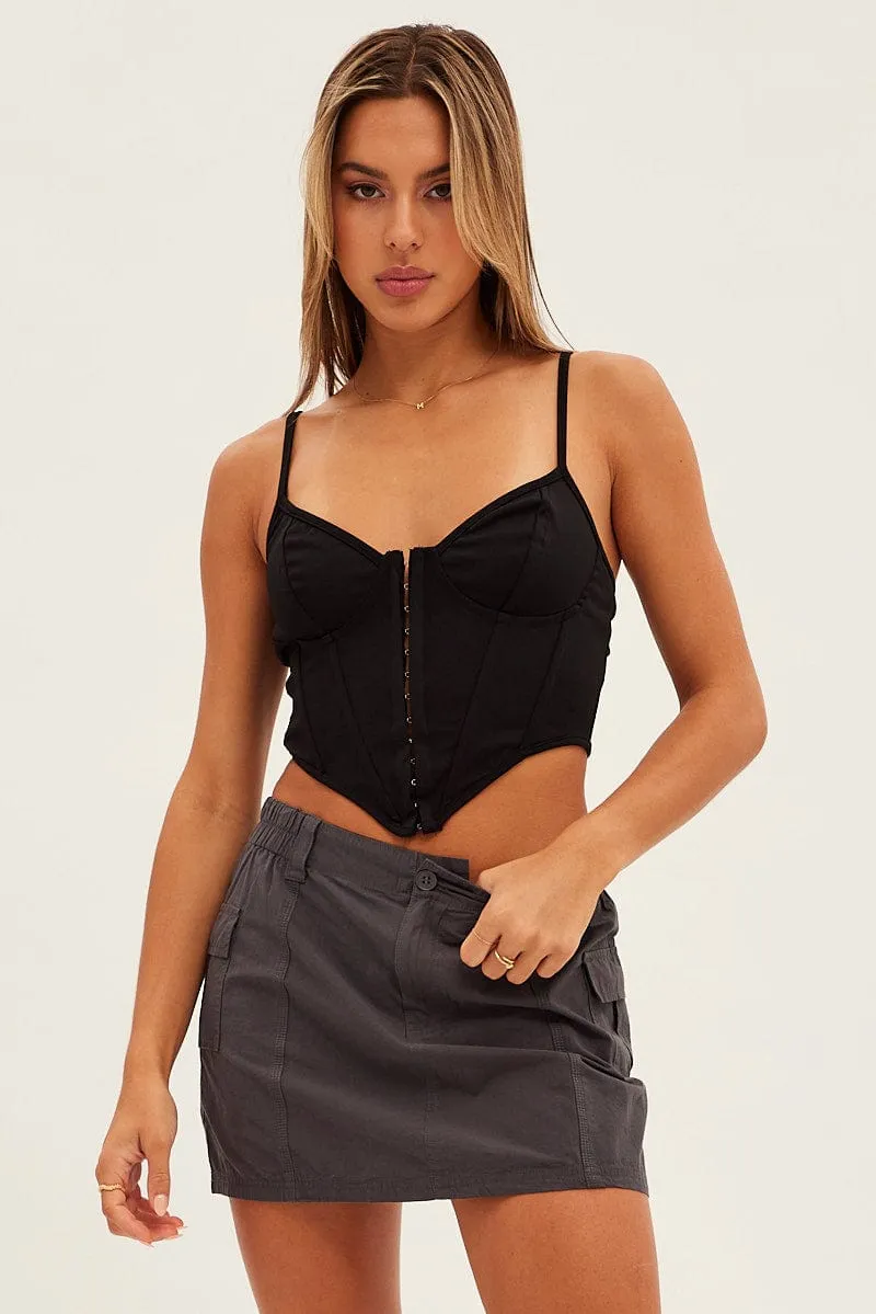 Black Corset Singlet Sleeveless Sweetheart Neck sold by Ally Fashion