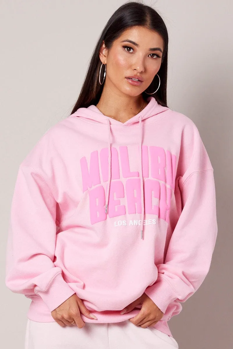 Pink Graphic Hoodie Sweater Long Sleeve sold by Ally Fashion