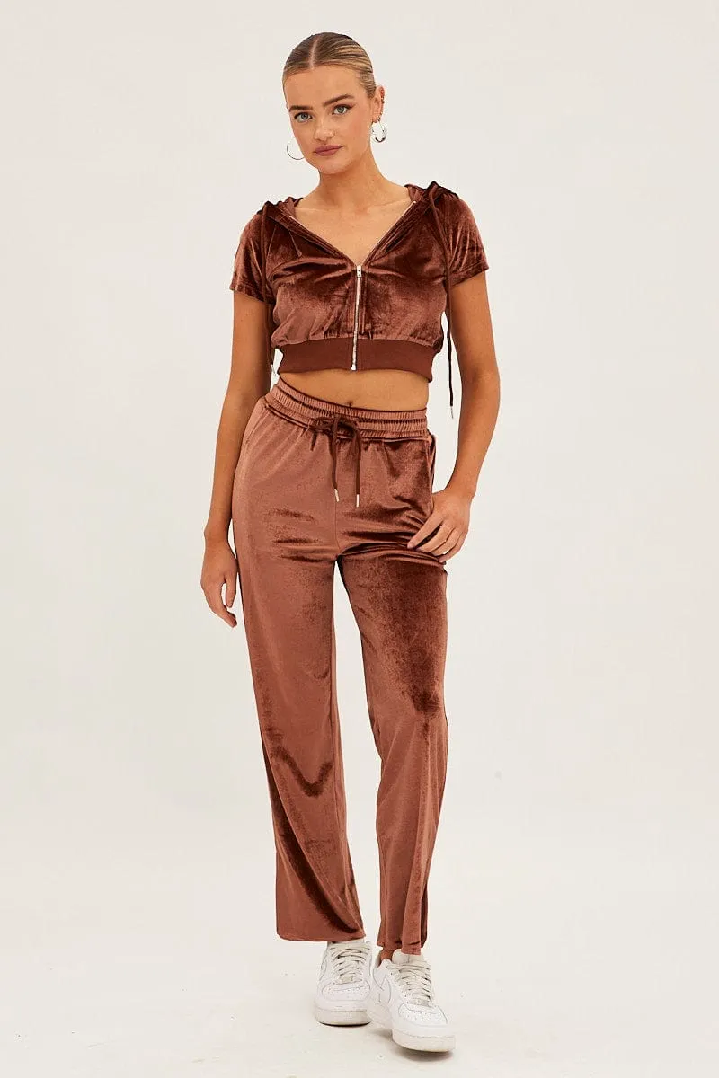 Brown Velvet Flared Hem Pants sold by Ally Fashion product image thumbnail 3