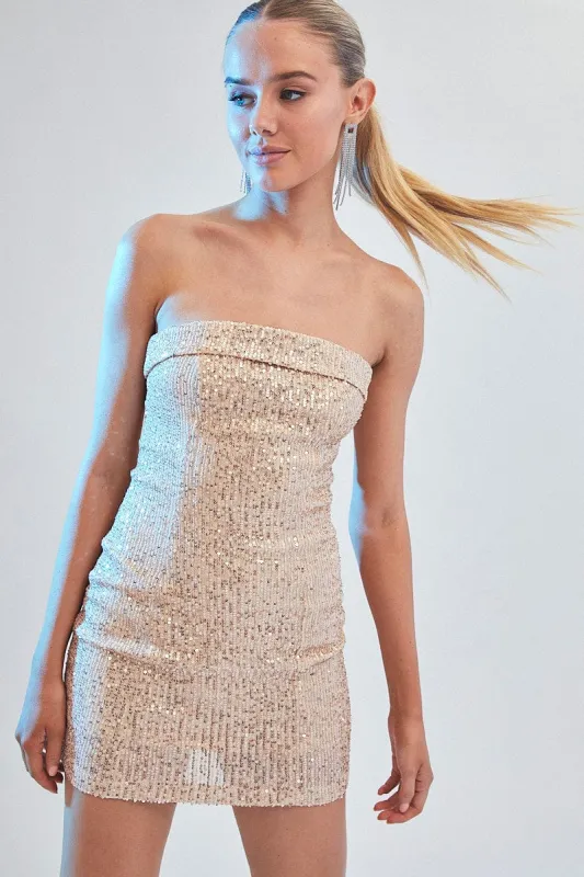 Gold Strapless Dress Mini Sequin Party sold by Ally Fashion