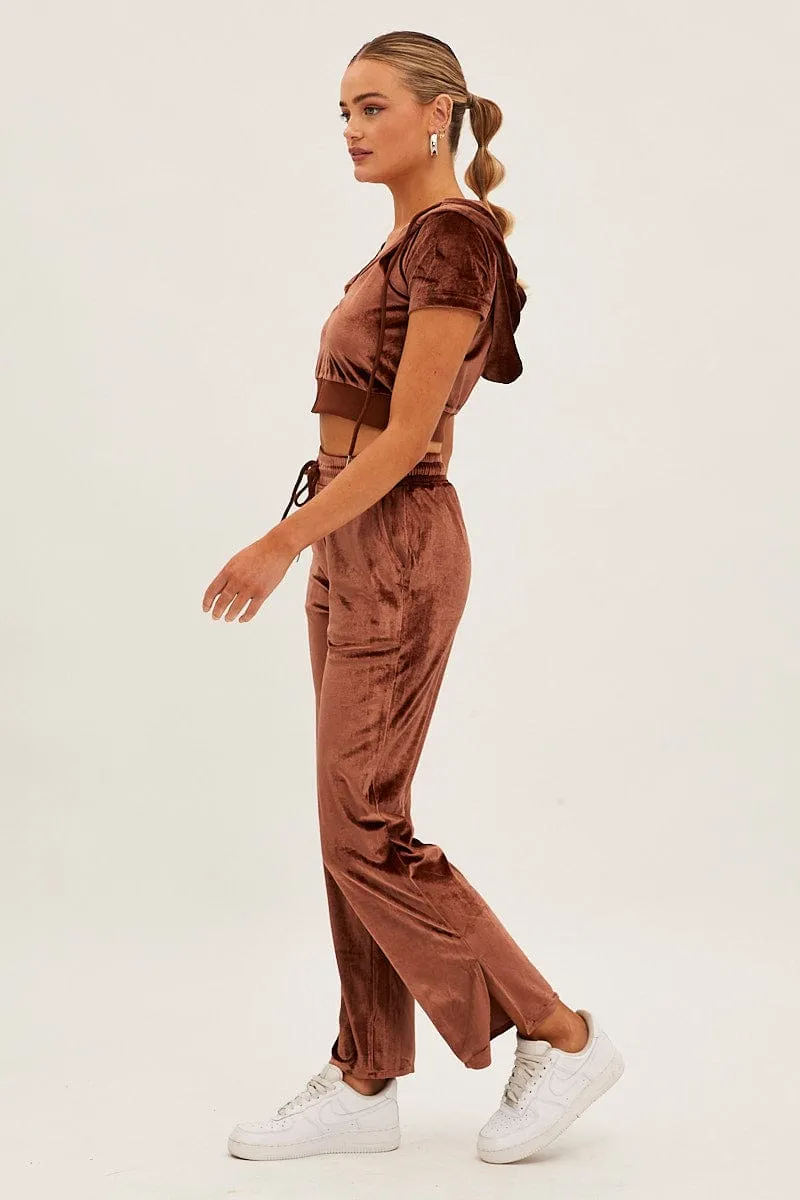 Brown Velvet Flared Hem Pants sold by Ally Fashion product image thumbnail 4