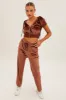 Brown Velvet Flared Hem Pants sold by Ally Fashion