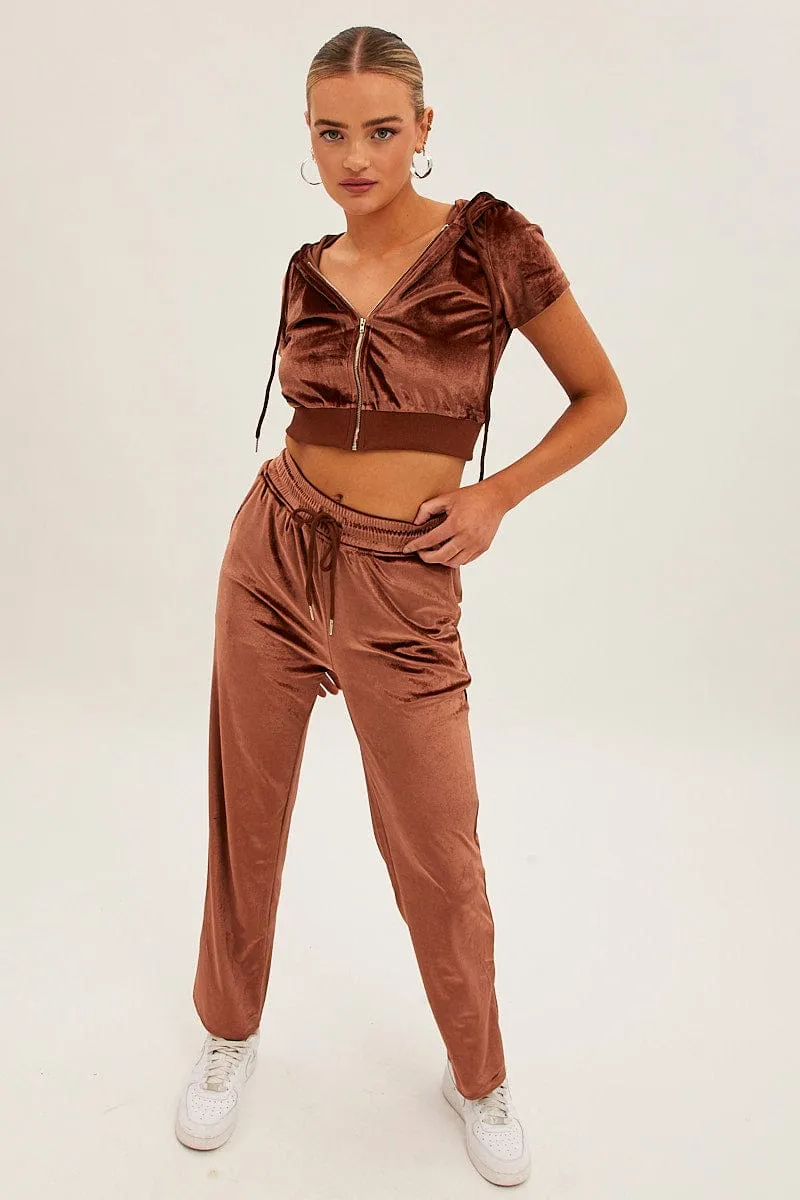 Brown Velvet Flared Hem Pants sold by Ally Fashion