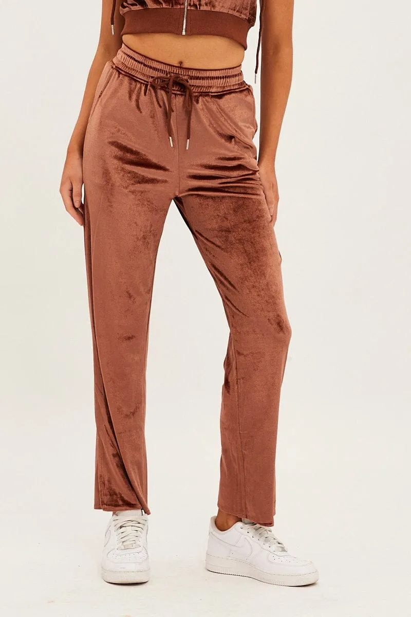 Brown Velvet Flared Hem Pants sold by Ally Fashion product image thumbnail 2