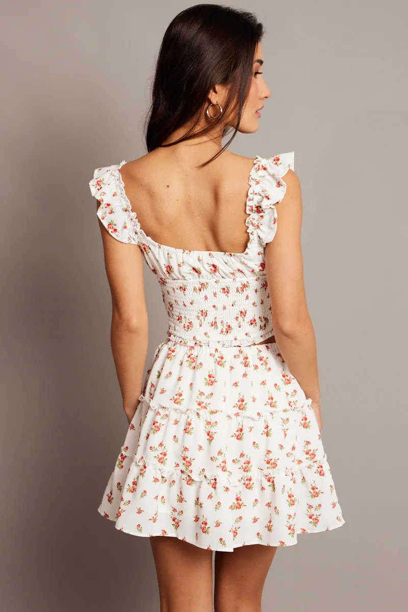 White Ditsy Crop Top Short Sleeve Shirred Waist sold by Ally Fashion product image thumbnail 5