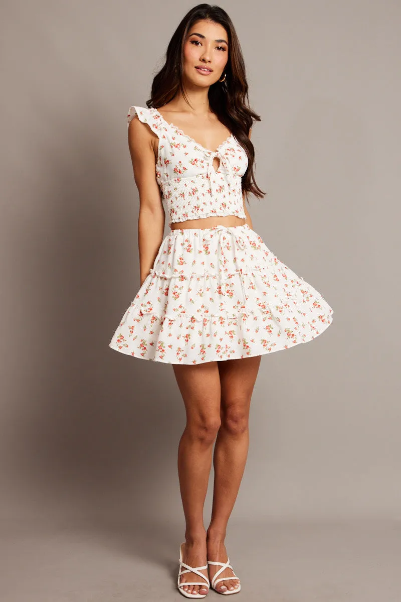 White Ditsy Crop Top Short Sleeve Shirred Waist sold by Ally Fashion product image thumbnail 3