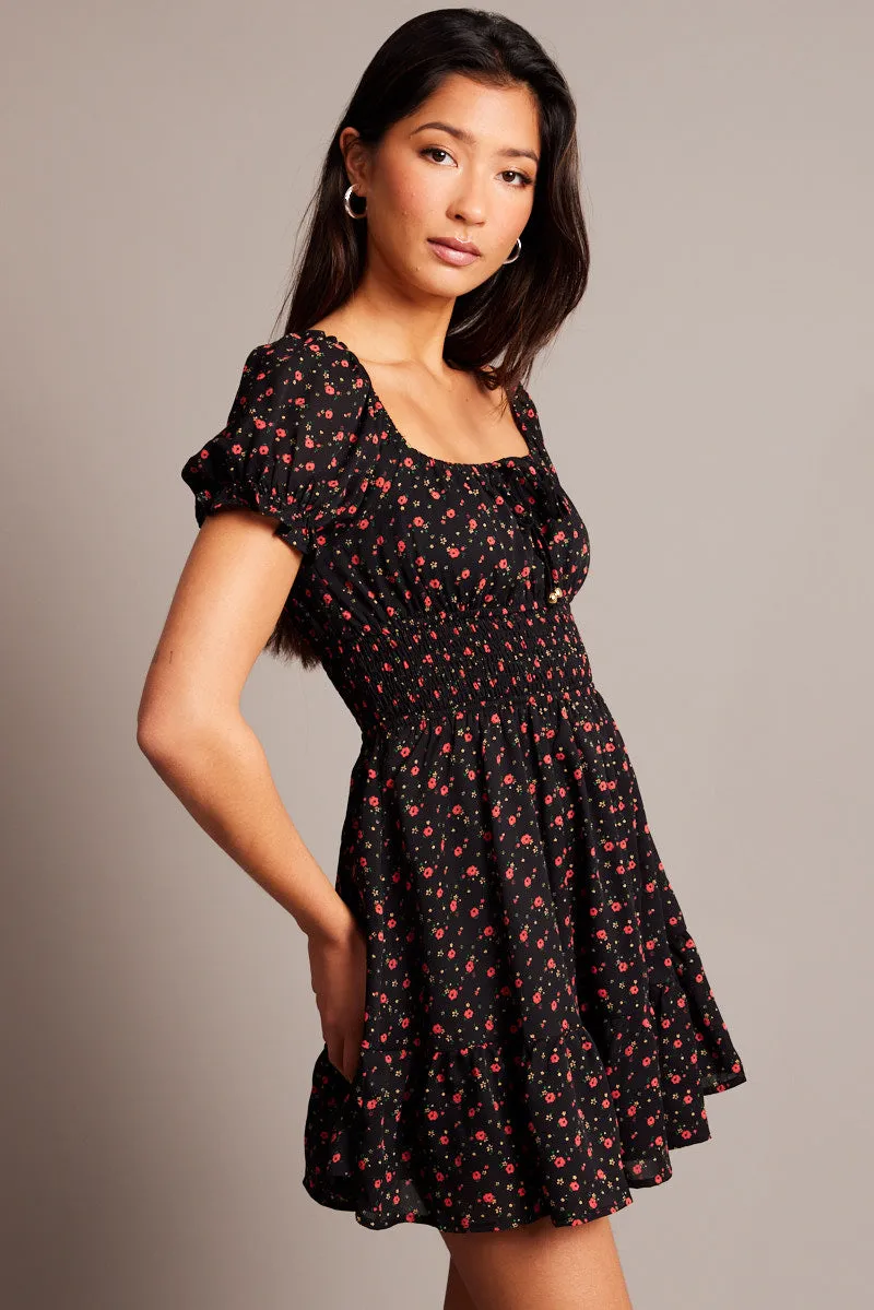 Black Ditsy Fit And Flare Dress Mini sold by Ally Fashion product image thumbnail 4